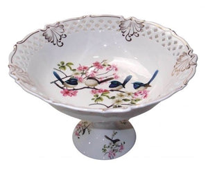 Fine Bone China Australian Bird  Blue Wren Pedestal Fruit Bowl Mother's Day Gift