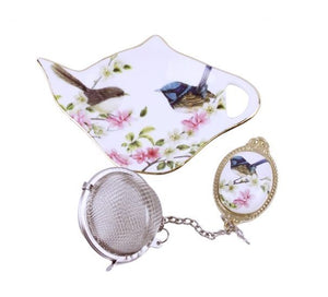 New Australia Bird Blue Wren Tea Strainer & Tea Bag Holder Boxed Gift