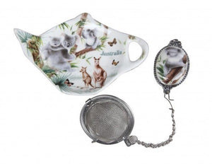 Australian Wildlife Tea Strainer & Tea Bag Holder Set w Box Koala Souvenir Gift