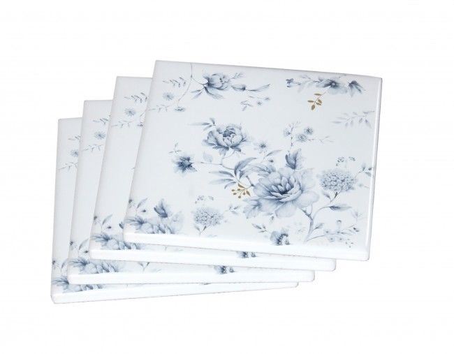 New 4pc Blue Meadows Coaster Set Drink Coasters Ceremic Chinaware Gift 4''