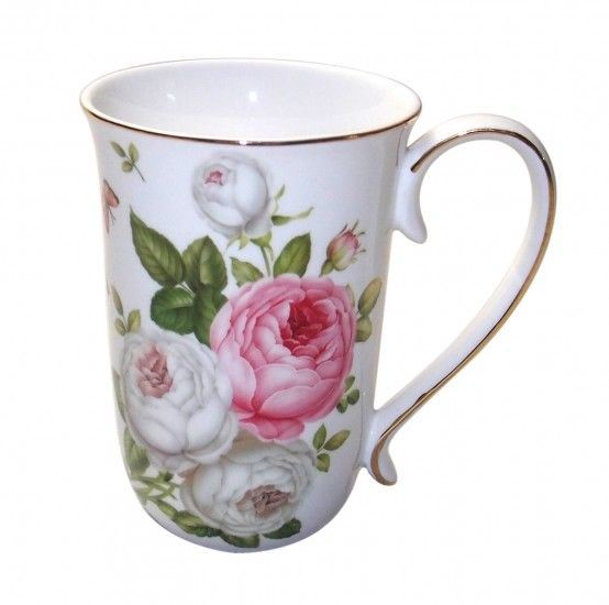 Fine Bone China  Butterfly Rose Coffee Tea Mug w Handle Cup 405cc In Box Gift