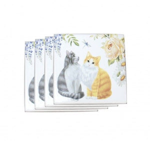 New 4pc Cat Kitten Coaster Set Drink Coasters Ceremic Chinaware Gift