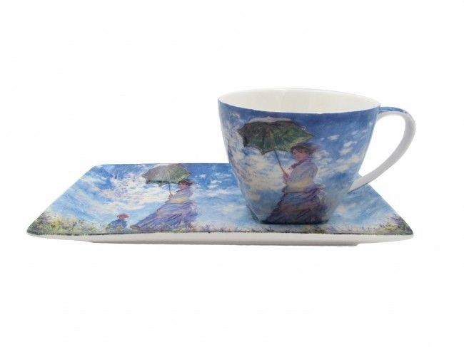 Monet Woman Parasol 250cc Cup & Saucer Set Fine Bone China w Box Gift