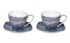 Set of 2 Monet Water Lilies Cups w Saucers Fine Bone China w Box Gift Xmas Gift