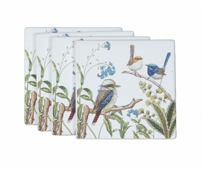 4pc Australian Birds Coasters Fine Bone China Chinaware Gift w Box