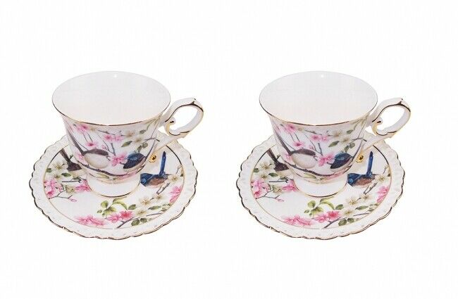 Set of 2 Australian Bird Blue Wren Cup&Saucer Fine Bone China Gift w Box