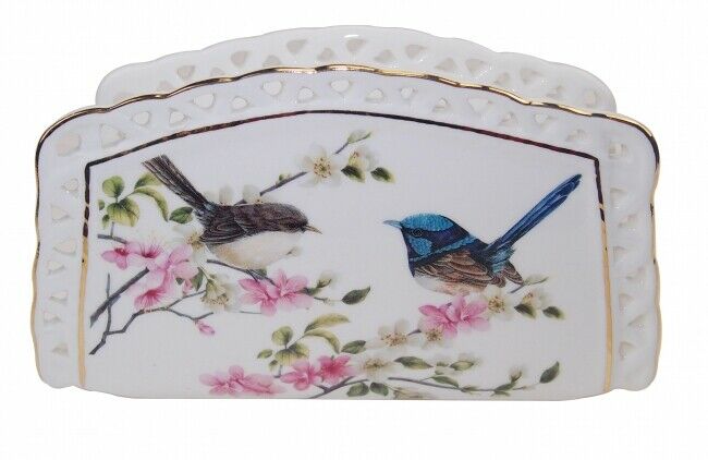 NEW 15cm Australian Bird Blue Wren Napkin Holder Fine Bone China Gift w Box