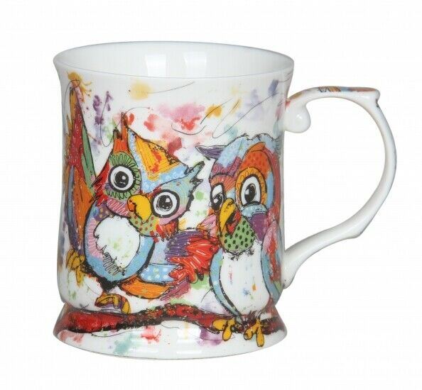 Cute Cheeki Little Owls Owl Couple Mug Cup 415cc Black Fine Bone China w Box