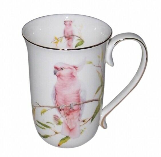 New Fine Bone China Cockatoo Coffee Tea Mug w Handle Cup 405cc In Box Gift