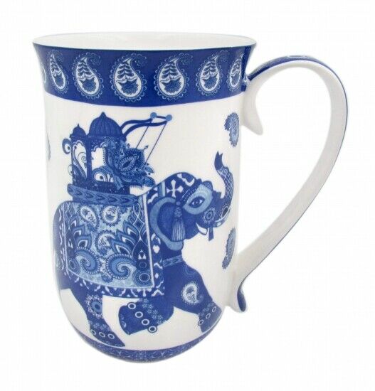 Fine Bone China Blue&White Elephant 405cc Tea Coffee Mug Birthday Xmas Gift