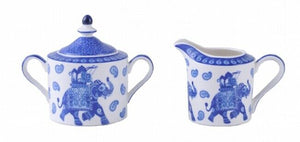 Blue & White Elephant Sugar and Creamer Pot Set Fine Bone China Chinaware Gift