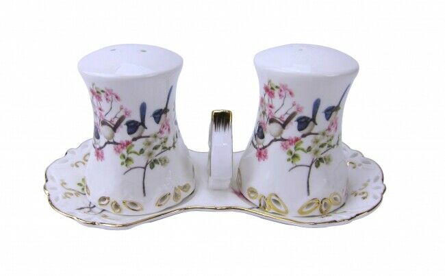 Blue Wren Salt And Pepper Set Fine Bone China Birthday Xmas Gift 17*9*7cm