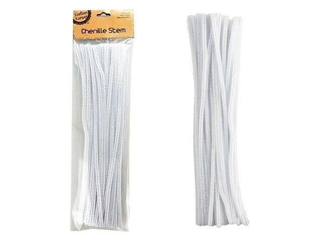 50X White Pipe Cleaners Chenille Stems Pipe Cleaner Stick Plain Colours Craft Art