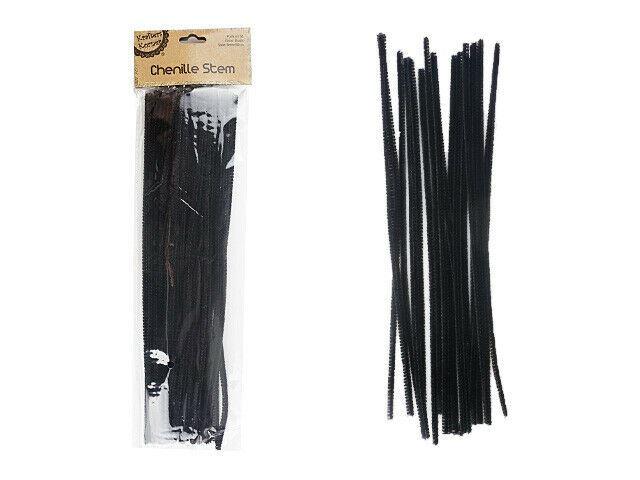 50X Black Pipe Cleaners Chenille Stems Pipe Cleaner Stick Plain Colours Craft Art