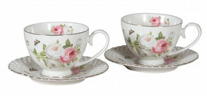 Set of 2 Fine Bone China 250cc Butterfly Rose Cup w Saucer Gift