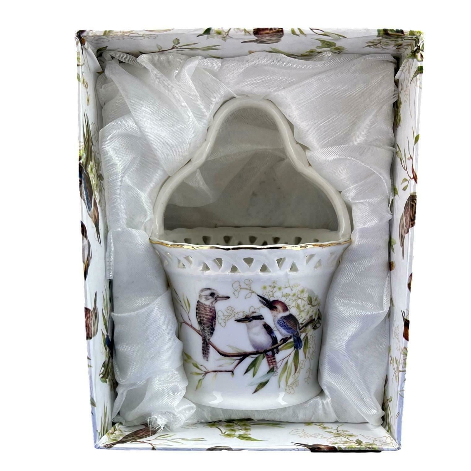 Kookaburra Basket Australian Bird Fine Bone China Chinaware Tea set Box W Handle