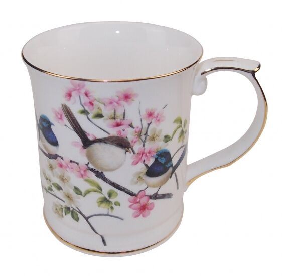 New Fine Bone China Australia Bird Blue Wren Coffee Tea Mug w Handle Cup  Boxed