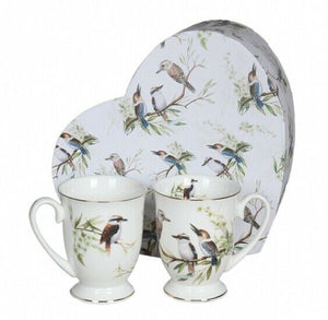 Set of 2 Kookaburra Cups 280cc Coffee Tea Mug in Heart Shape Box Gift