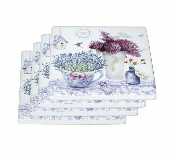 New 4pc Lavender Flowers Coaster Set Drink Coasters Ceremic Chinaware Gift 4''