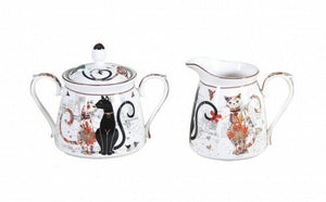 Cat Couple Embossed  Sugar and Creamer Set Fine Bone China w Gift Box