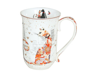 Cat Couple Embossed 405cc Mug Fine Bone China Coffee Tea Cup Mug