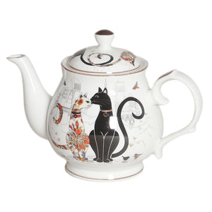 Cat Couple Embossed Teapot Small Tea Pot 370cc Fine Bone China w Gift Box