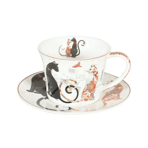 Cat Couple Embossed 250cc Cup w Saucer Fine Bone China Coffee Tea Cup Mug