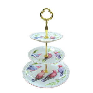 NEW Galah 3 Tier Cake Plate Fine Bone China Plate Cake Stands High Tea w Box