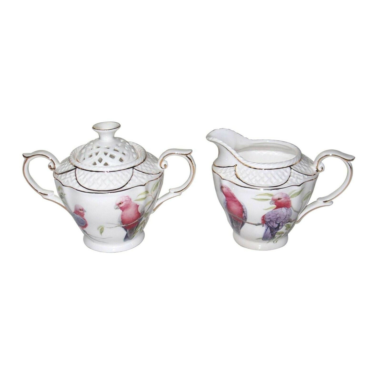 Galah Birds Sugar and Creamer Set Fine Bone China Chinaware Xmas Gift