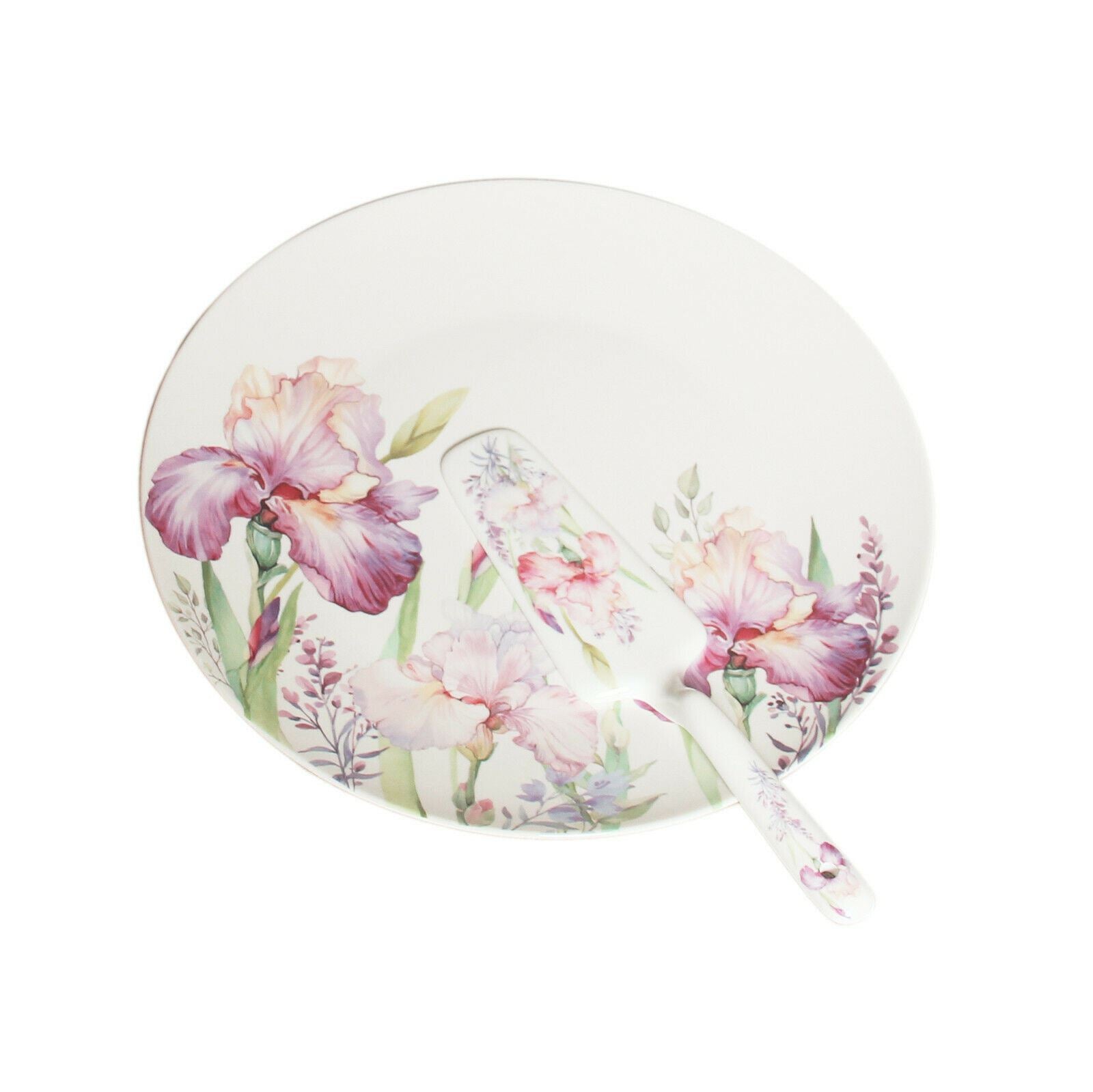 IRIS Plate 10.5'' Fine Bone China Flower Plate w Server In Gift Box