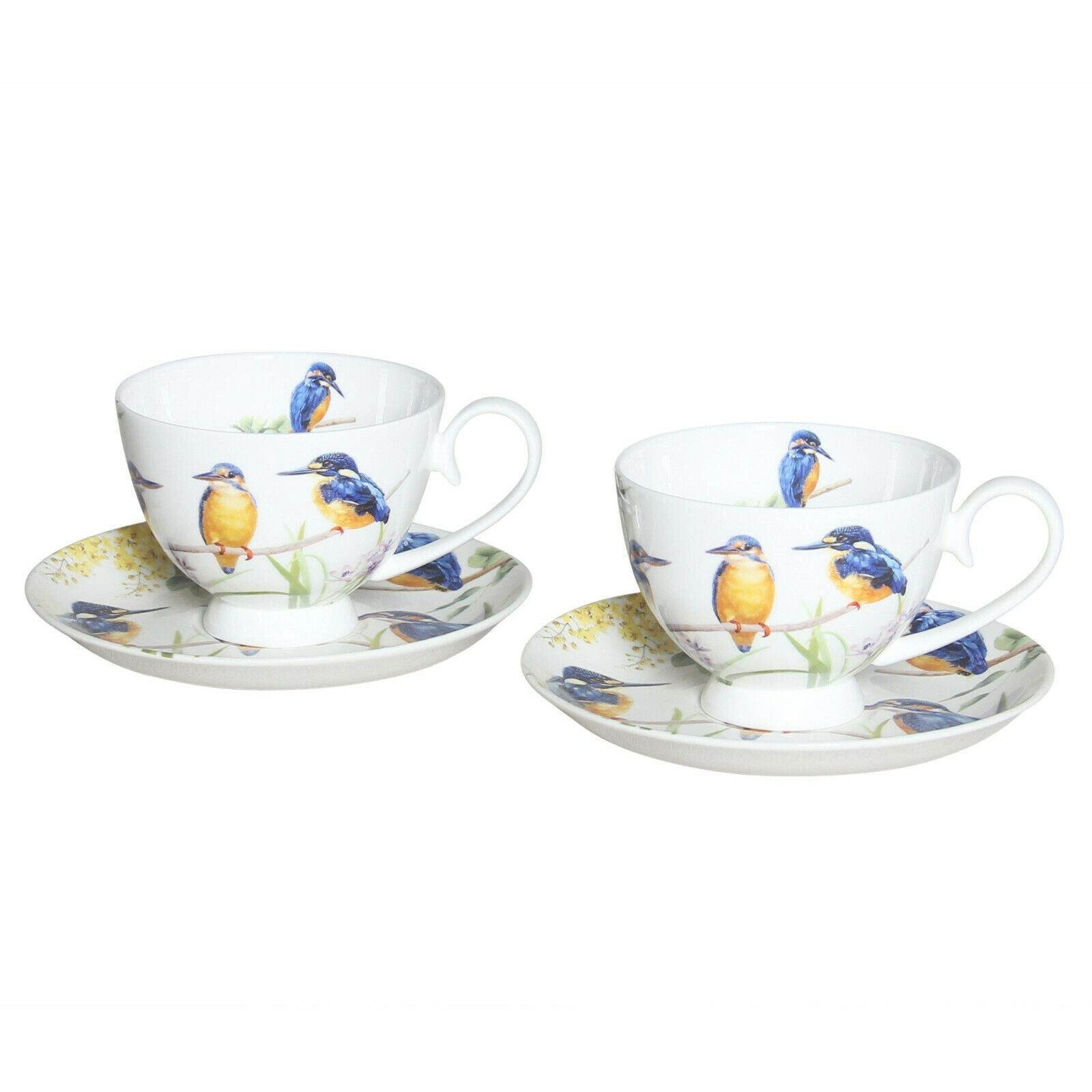 2x 250cc Fine Bone China Cups w Saucers Kingfisher Coffee Tea Cup w Gift Box