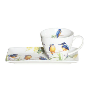 250cc Cup & Saucer Kingfisher Breakfast Set Fine Bone China w Gift Box