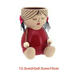 Pot Ceramic Cacti Succulent Flower Planter Girl Lady Fashion Woman Pot Baby Girl w Red Clothing