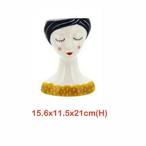 Pot Ceramic Cacti Succulent Flower Planter Girl Lady Fashion Woman Pot Girl w Yellow Top