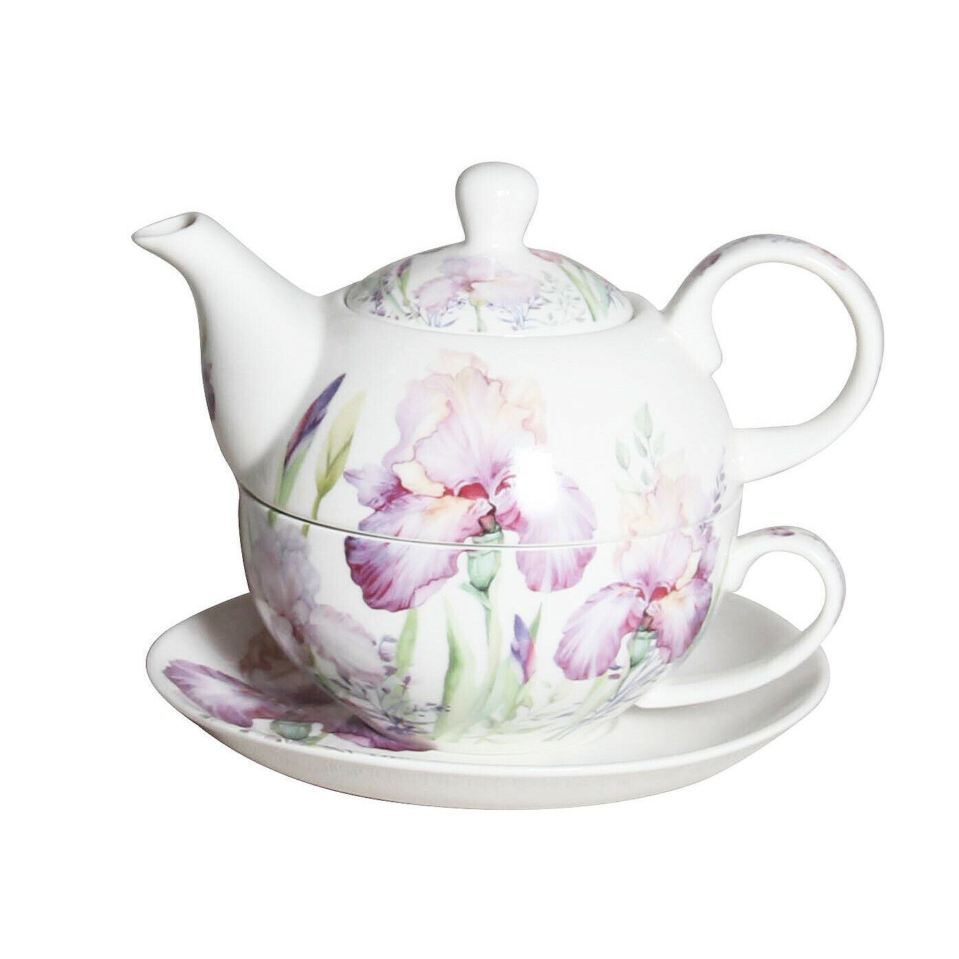 NEW iRIS Tea For One Flower Teapot w Cup in One set Fine Bone China Xmas Gift