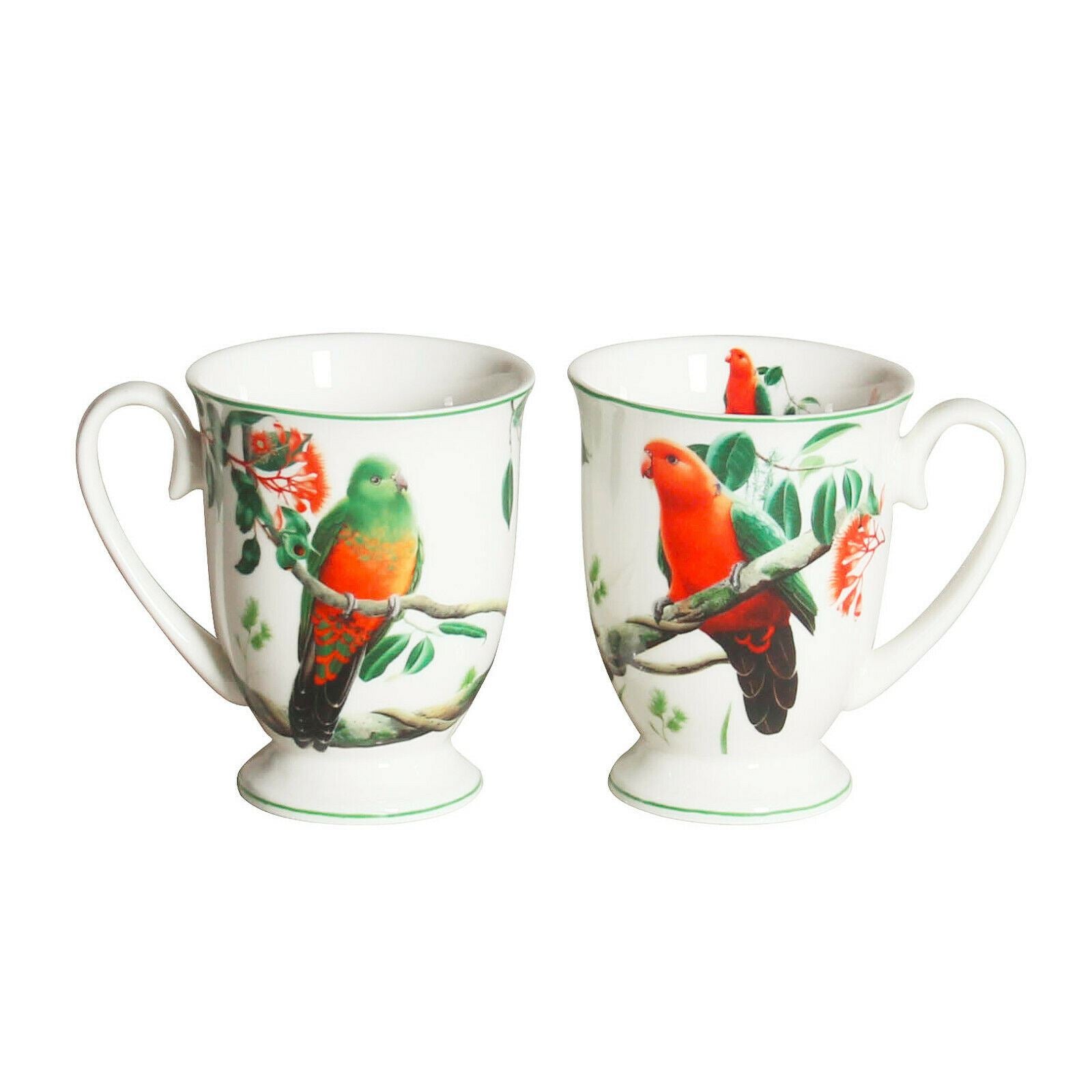 Fine Bone China  King Parrot 280cc Tea Coffee Cup Mug 2 in Heart Gift Box