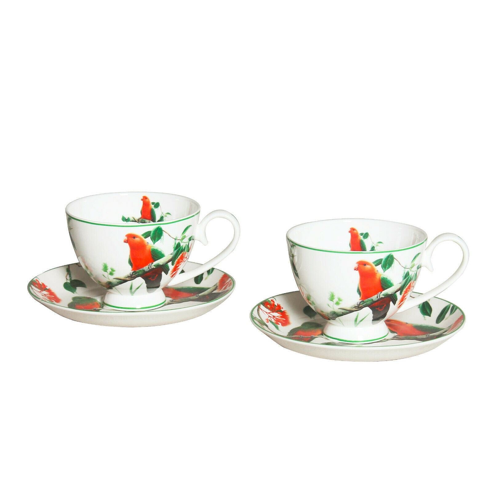 Set of 2 Cups & Saucers 250cc King Parrot Fine Bone China w Gift Box