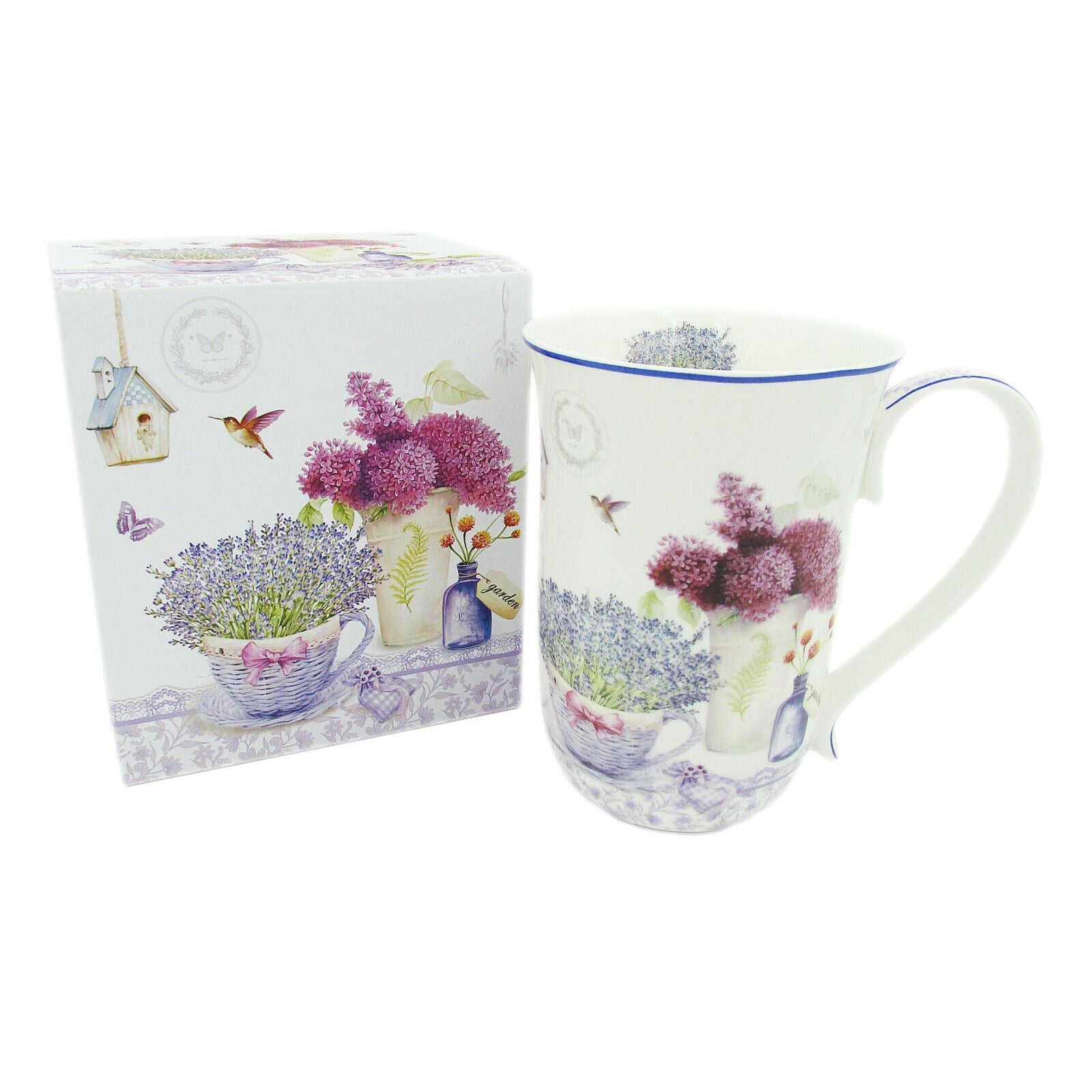 New Fine Bone China Spring Lavender Coffee Tea Mug w Handle Cup 405cc w Gift Box