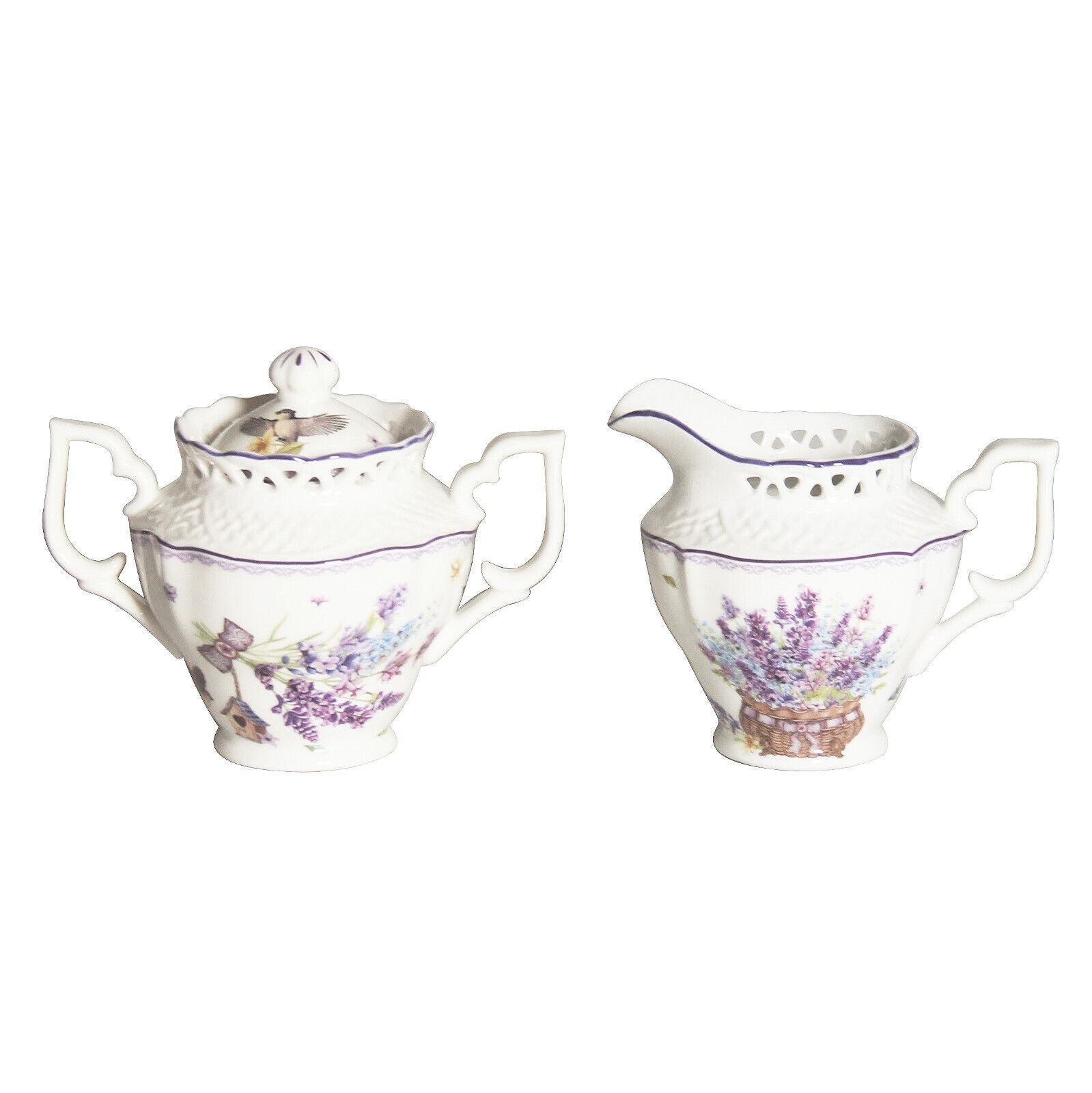 New Sugar and Creamer Set Fine Bone China Vintage Lavender In Gift Box