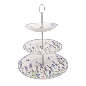 Fine Bone China 3 Tier Cake Stand Cupcake Stand-Lavender Farm 3 w Gift Box