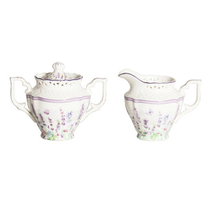 Lavender Farm Sugar and Creamer Set Flower Fine Bone China w Gift Box