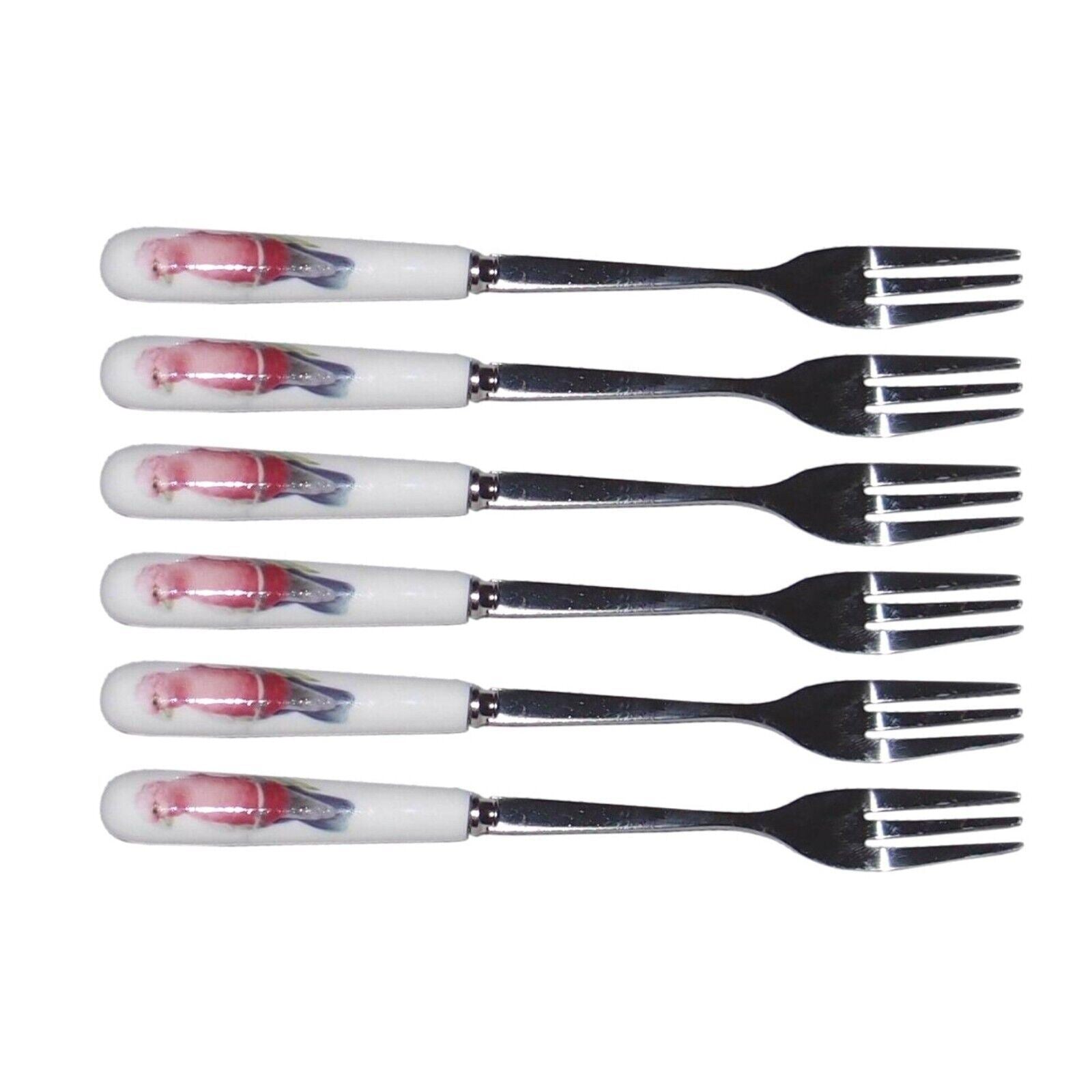 6pc Australian Bird Galah Pink Cockatoo Forks Dessert Forks Cutlery Xmas Gift