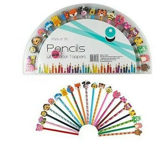 20pc kids Pencils w Animal Top Erasers Party Favours Educational Toys Rubber