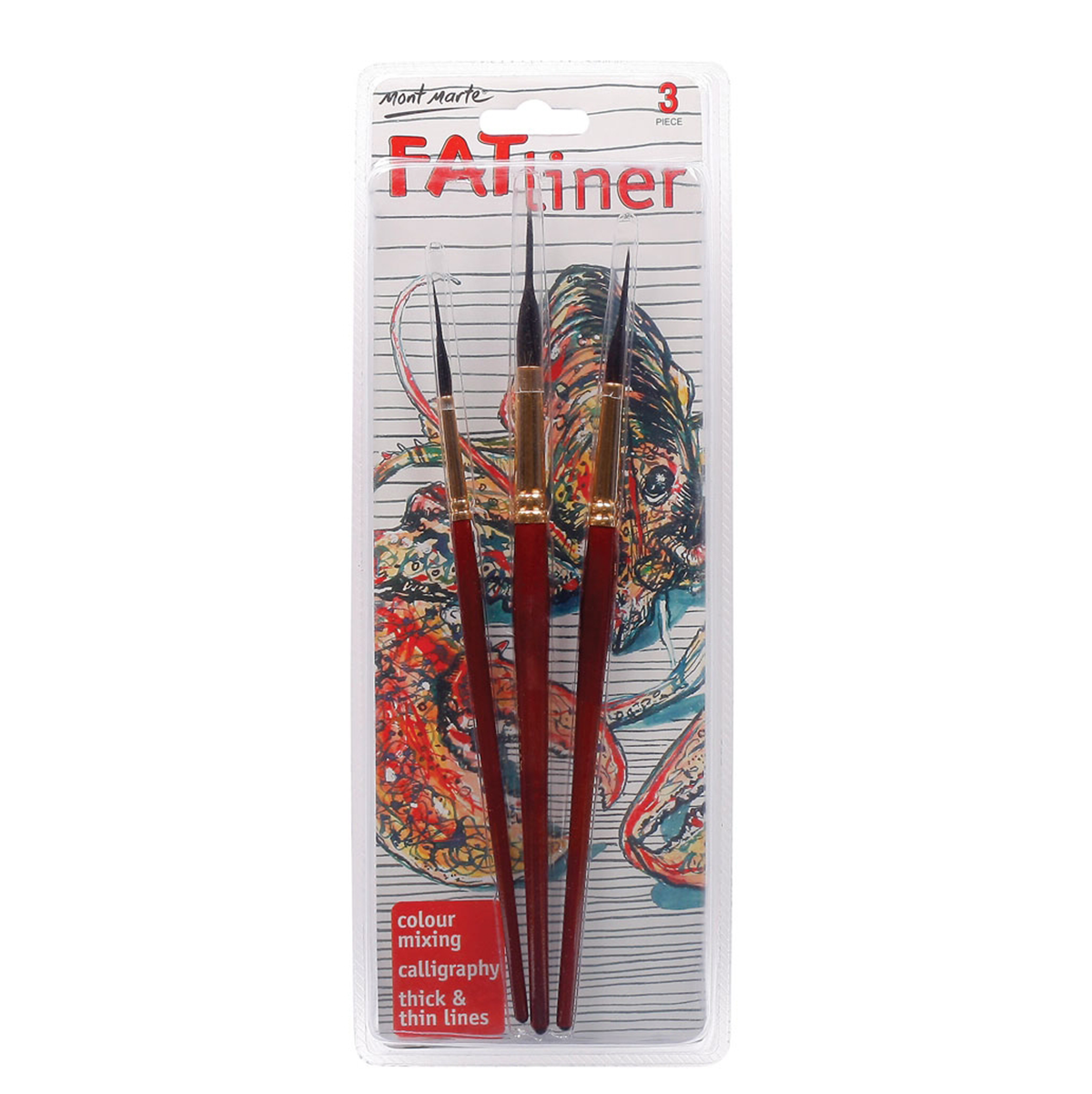 Mont Marte Paint Brush Set Fat Liner Taklon/Squirrel Sizes 16/10/6 Art Supply