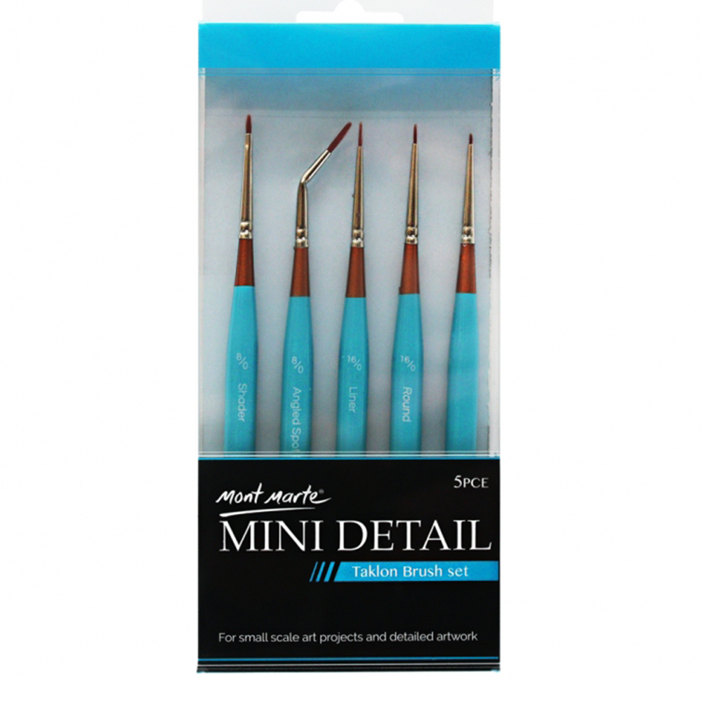 Detail Brush Set 5pce Mont Marte Mini Taklon Brushes Painting Art Craft