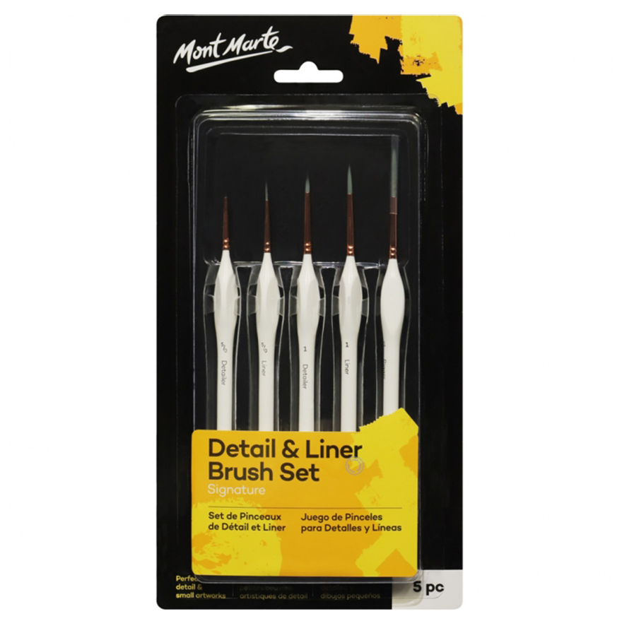 Detail Liner Brush Set 5pce Mont Marte Taklon Brushes Painting Art Craft Artist