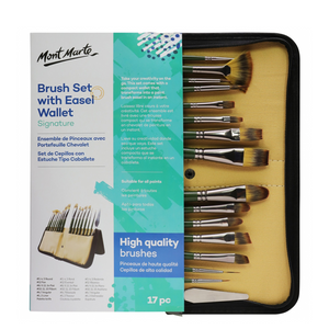 Mont Marte Brush Set 17pc Signature Brush Set with Easel Wallet Artist Arts