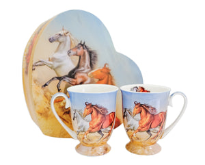 Set of 2 Horse Horses 280cc Coffee Tea Mug in Heart Box Gift