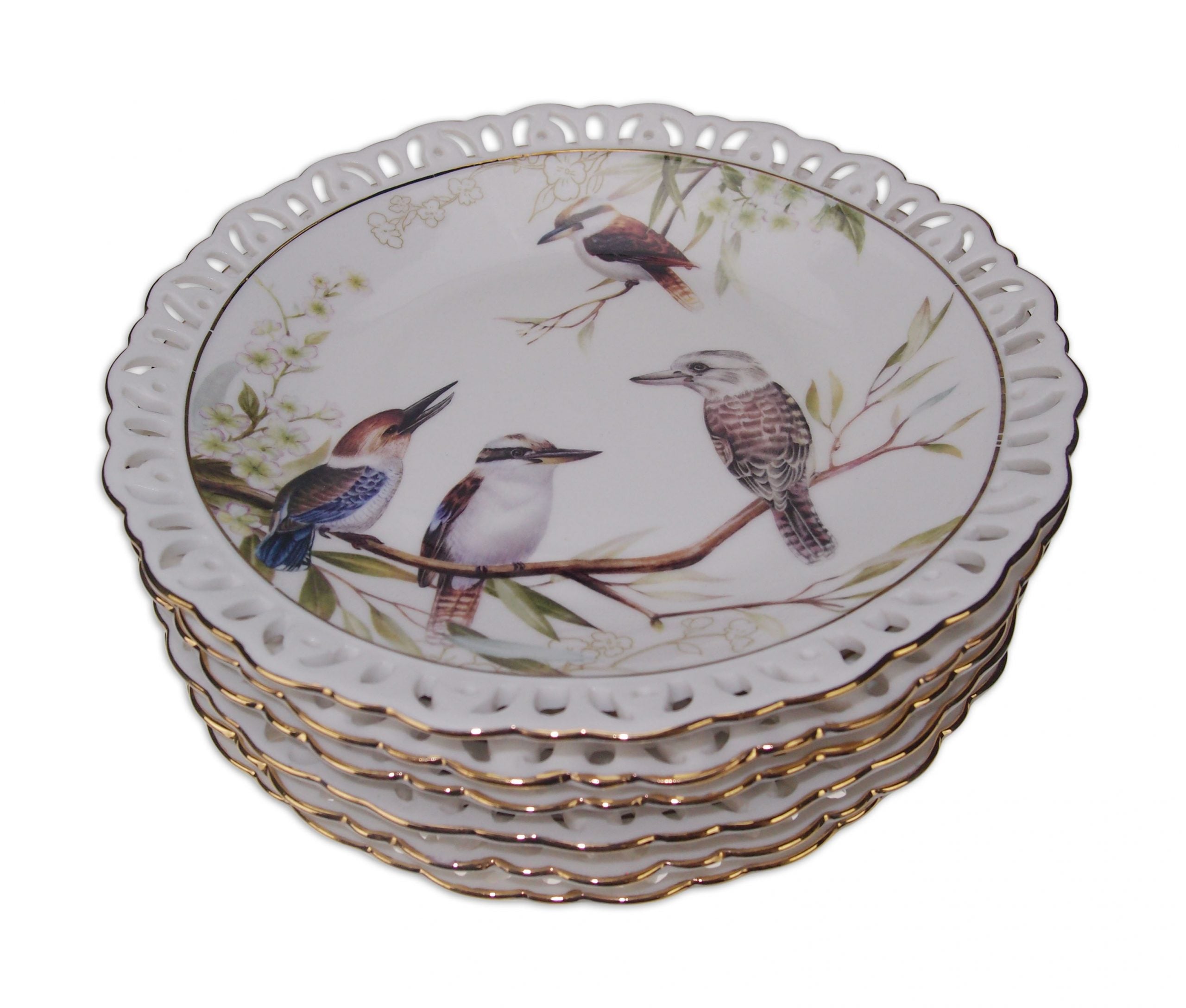 New 6x Kookaburra Dessert Plate Boxed Fine Bone China Chinaware Dessert Plate