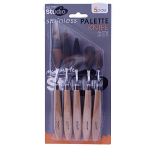 Stainless Steel Palette Knife Set 5pce Studio Mont Marte Wood Handle Art Craft